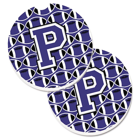 Carolines Treasures Letter P Football Purple and White  Cup Holder Car Coaster, PK2 CJ1068-PCARC